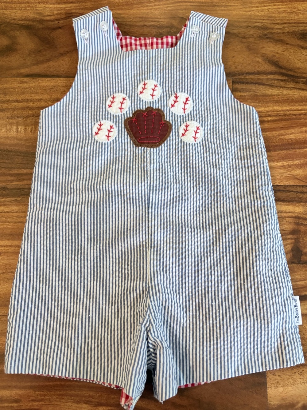 The Bailey Boys Reversible Jon Jon Baseball & Patriotic Gingham Romper 12 Months